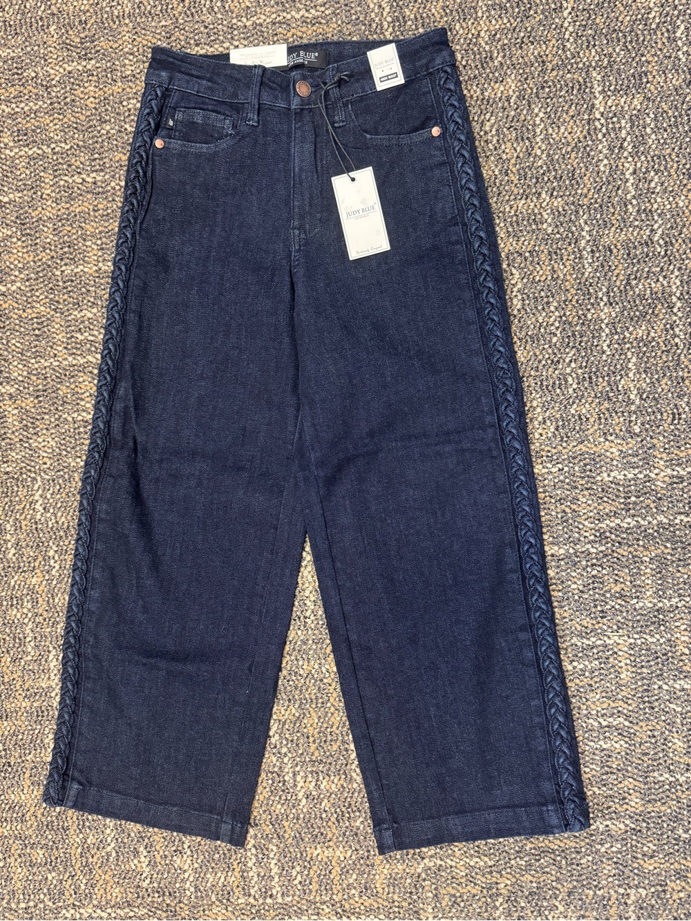 Judy Blue Dark Wash Braided Side Seam High Waist Crop Wide Leg Denim - Picture 3 of 8